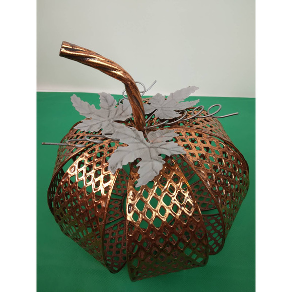 9.5" Tall x 9" Wide Copper Colored Lattice Pumpkin Home Decor Halloween - Picture 1 of 9